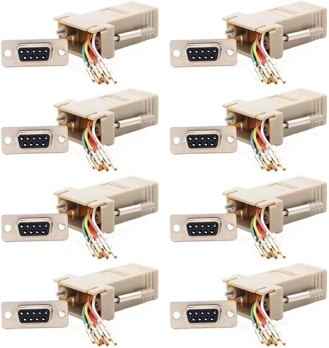 Main image of 8 Pcs db9 rs232 Serial db9 Female to rj45 8p8c Network Modular Adapter Ivory