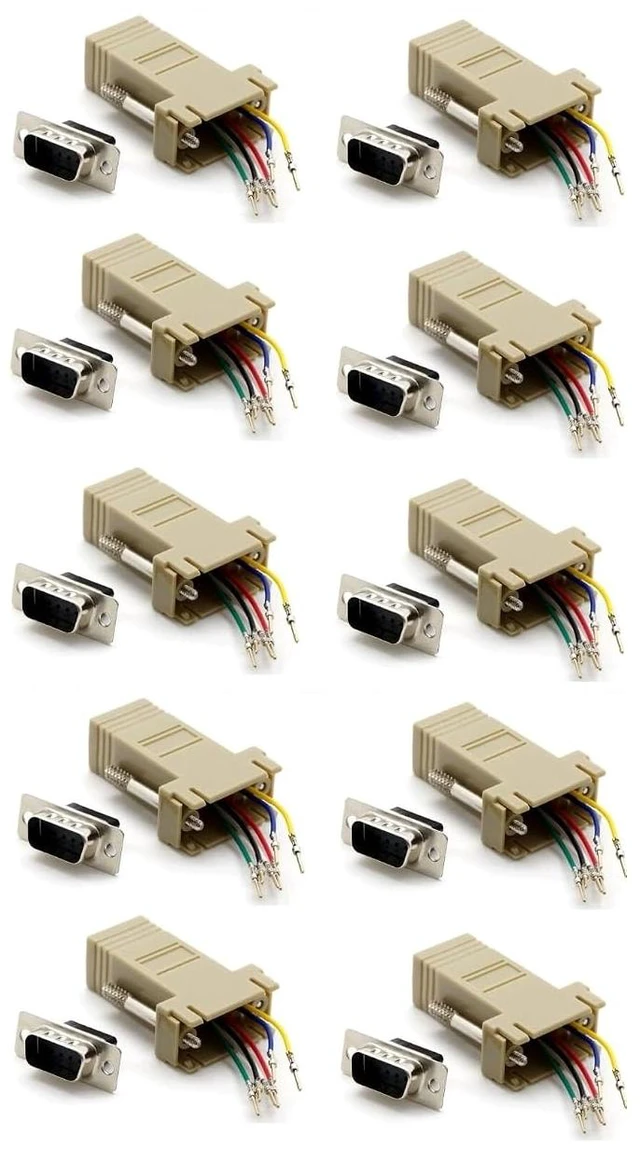 Main image of 10 Pack db9 Male Serial rs232 to rj11 rj12 6p6c 6 Wires Telephone Phone Adapter