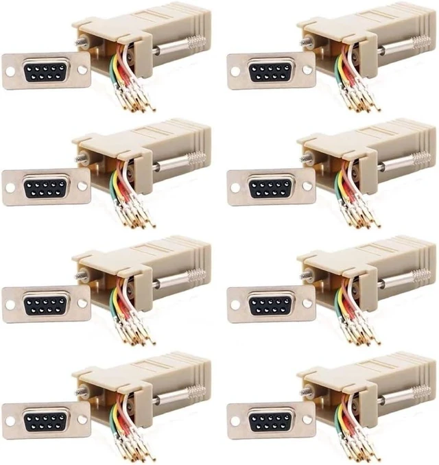 Main image of 8 Pack DB9 Female to RJ45 8P8C Serial Adapter Ivory Modular