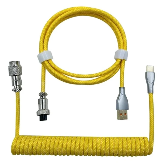 Alt view image 2 of 6 - Type-C to USB Data Cable Mechanical Keyboard Coiled Cable Airline Cable Gaming Keyboard Cable Spring Cable Yellow