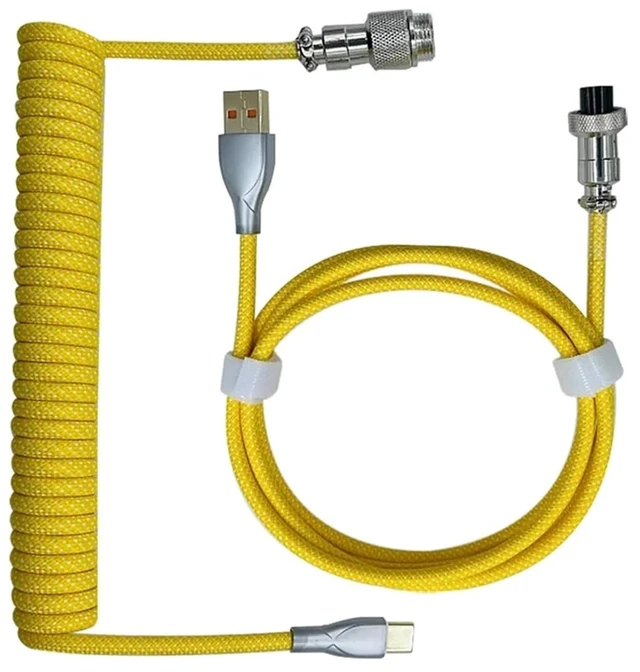 Main image of Type-C to USB Data Cable Mechanical Keyboard Coiled Cable Airline Cable Gaming Keyboard Cable Spring Cable Yellow