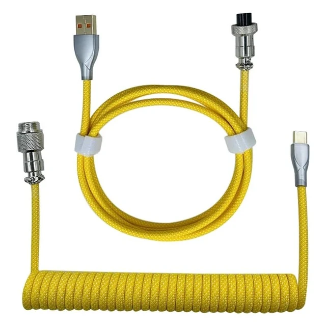 Alt view image 3 of 6 - Type-C to USB Data Cable Mechanical Keyboard Coiled Cable Airline Cable Gaming Keyboard Cable Spring Cable Yellow