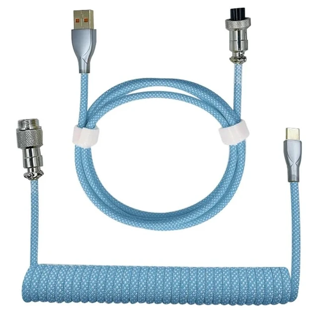 Alt view image 5 of 6 - Type-C to USB Data Cable Mechanical Keyboard Coiled Cable Airline Cable Gaming Keyboard Cable Spring Cable Yellow