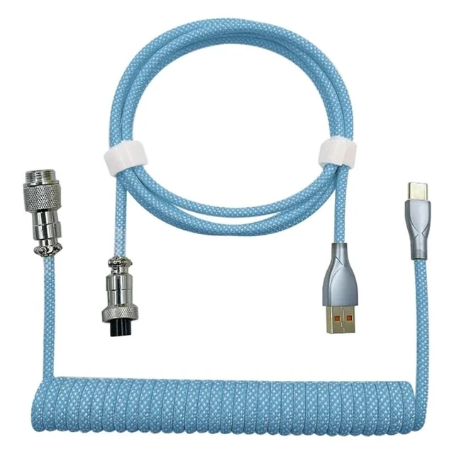 Alt view image 4 of 6 - Type-C to USB Data Cable Mechanical Keyboard Coiled Cable Airline Cable Gaming Keyboard Cable Spring Cable Yellow