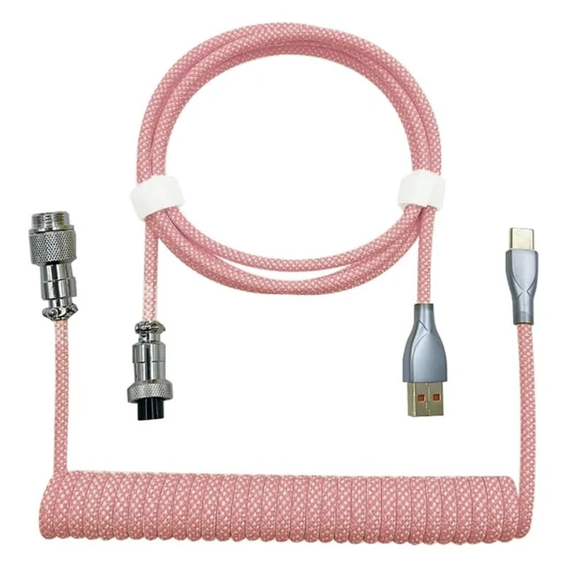 Alt view image 6 of 6 - Type-C to USB Data Cable Mechanical Keyboard Coiled Cable Airline Cable Gaming Keyboard Cable Spring Cable Yellow