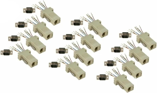 Main image of 12 Pcs DB9 Male to RJ45 Female Serial RS232 Adapter Ivory