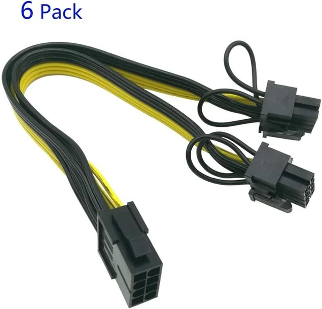 Alt view image 2 of 5 - 6pcs CPU 8 Pin Female to Dual PCIe 2X 8 Pin (6+2) Male Power Adapter Splitter Cable for Graphics Card BTC Miner 9-inch