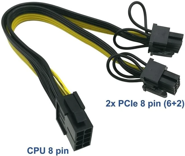 Alt view image 4 of 5 - 6pcs CPU 8 Pin Female to Dual PCIe 2X 8 Pin (6+2) Male Power Adapter Splitter Cable for Graphics Card BTC Miner 9-inch