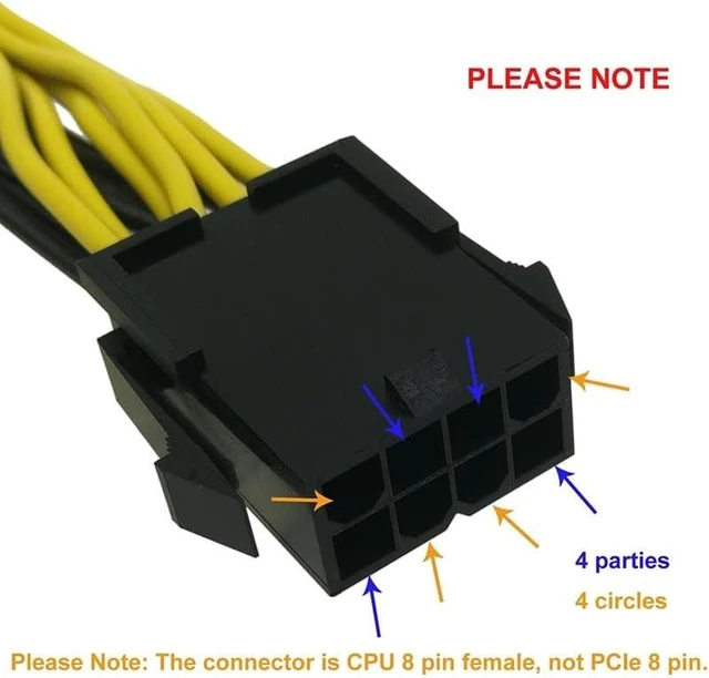 Alt view image 3 of 5 - 6pcs CPU 8 Pin Female to Dual PCIe 2X 8 Pin (6+2) Male Power Adapter Splitter Cable for Graphics Card BTC Miner 9-inch
