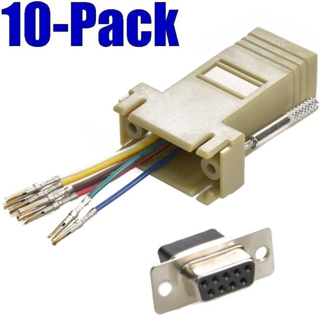 Alt view image 2 of 3 - 10 Pack db9 9-pin Serial rs232 Female to rj45 Female Modular Adapter Converter