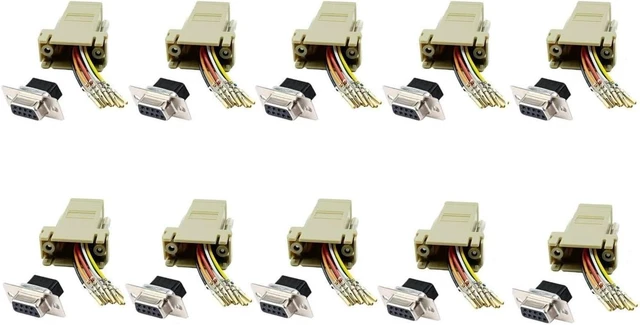 Main image of 10 Pack db9 9-pin Serial rs232 Female to rj45 Female Modular Adapter Converter