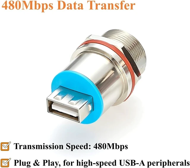 Alt view image 4 of 7 - IP67 Waterproof USB 2.0 Type-A Female to Female Panel Mount Coupler