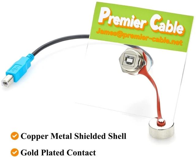 Alt view image 6 of 7 - Waterproof USB 2.0 B Male to Female Panel Mount Extension Cable (0.3M/1FT)