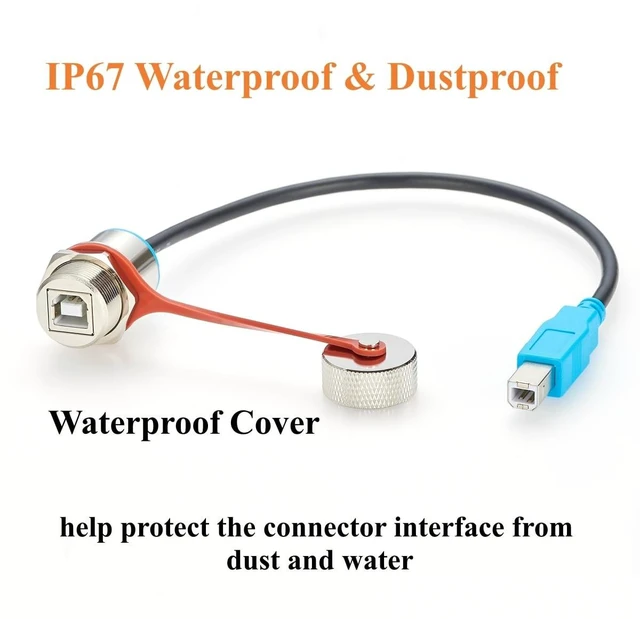Alt view image 5 of 7 - Waterproof USB 2.0 B Male to Female Panel Mount Extension Cable (0.3M/1FT)