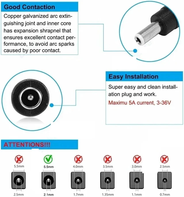 Alt view image 6 of 6 - DC Power Connector DC Power Plug Connector Adapter Female to Male Jack Panel Mount Terminal Converter for Laptop(Red)