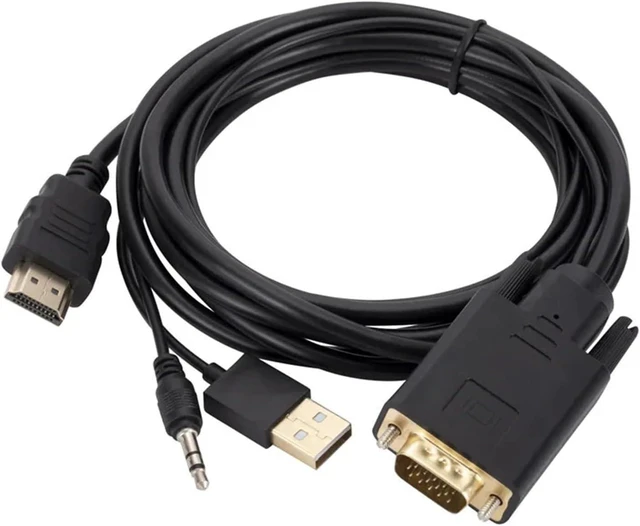 Alt view image 2 of 5 - 1.8M V/GA to HDMI-Compatible Cord Converter with 3.5mm USB Power Supply 1080P to HDMI for PC TV Box Projector