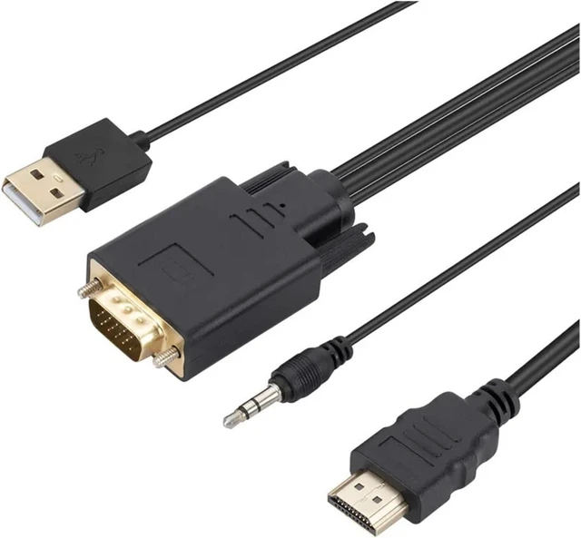 Alt view image 3 of 5 - 1.8M V/GA to HDMI-Compatible Cord Converter with 3.5mm USB Power Supply 1080P to HDMI for PC TV Box Projector
