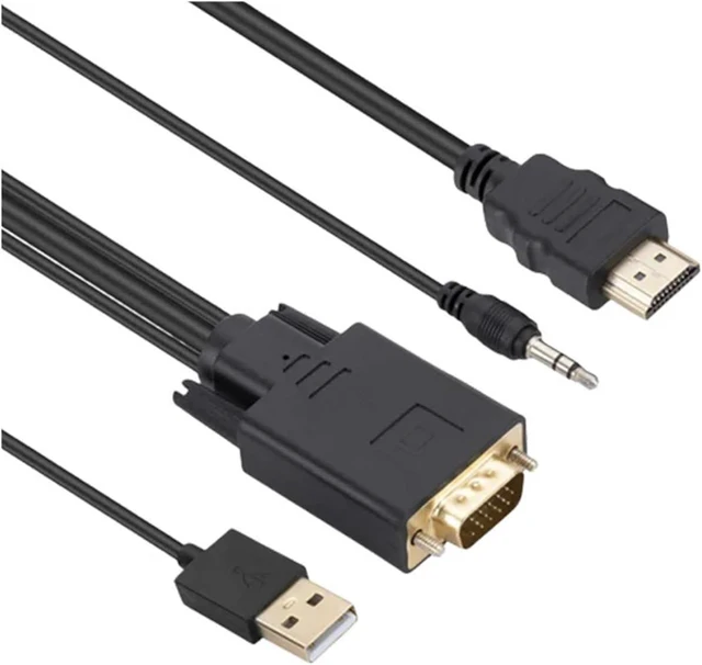 Alt view image 5 of 5 - 1.8M V/GA to HDMI-Compatible Cord Converter with 3.5mm USB Power Supply 1080P to HDMI for PC TV Box Projector