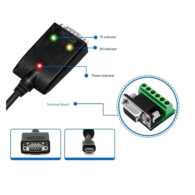 Alt view image 3 of 4 - USB-C to RS232 RS-485/422 9-pin Serial Port Connector Adapter Cord F&T>D*I Chip Converter Cord for 11/10 OS
