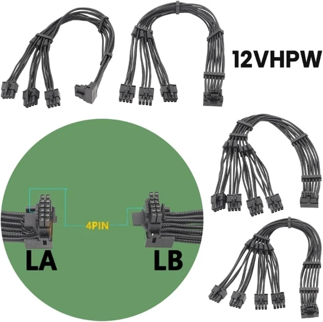 Alt view image 2 of 5 - RTX4080 and RTX4090 Series 3X 4X 8Pin Male to PCIE 16-Pin Elbow Head Cable Streamlined Cable 12R PCIE5.0(60cm,3X8PLA)