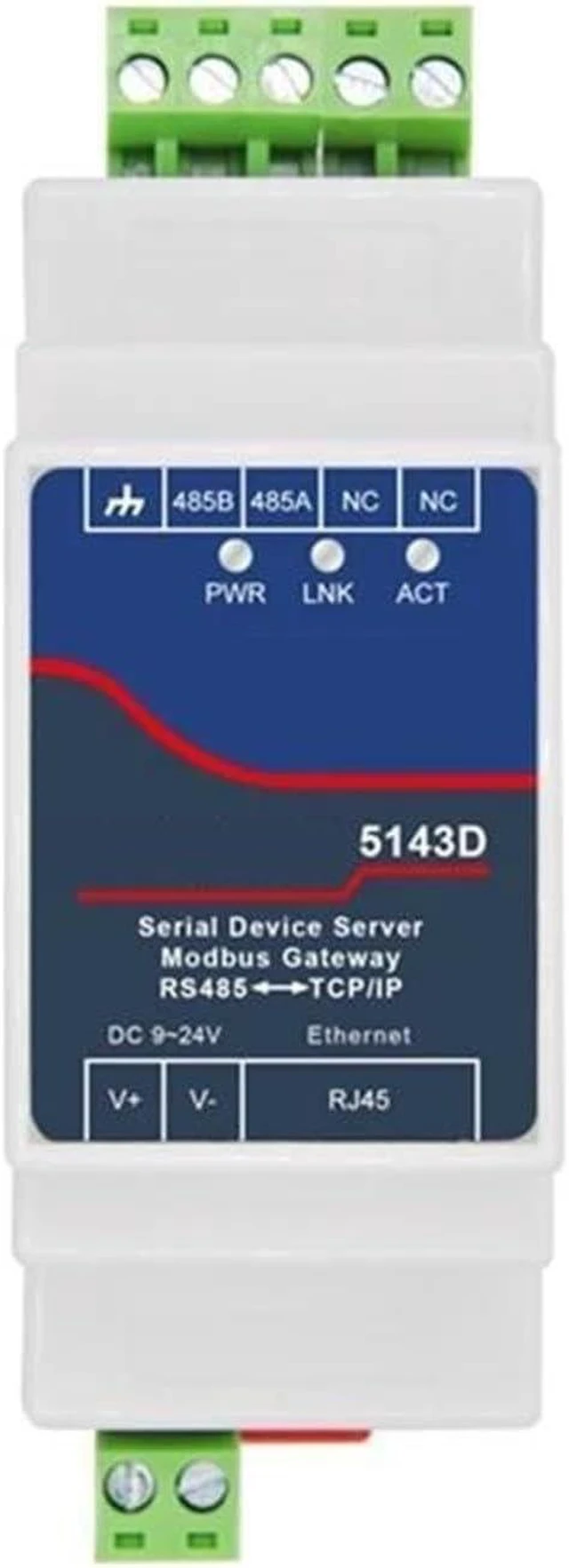 Main image of 5143D DIN-Rail RS485 Serial Port to Ethernet Converter Server