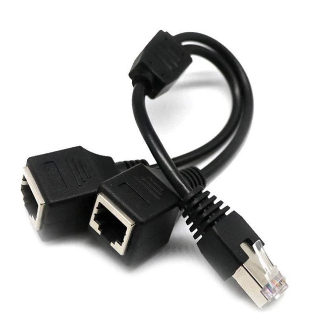 Alt view image 2 of 5 - RJ45 1 Male to 2 Female Socket Port Ethernet Internet Network Splitter Y Adapter Extension Cable