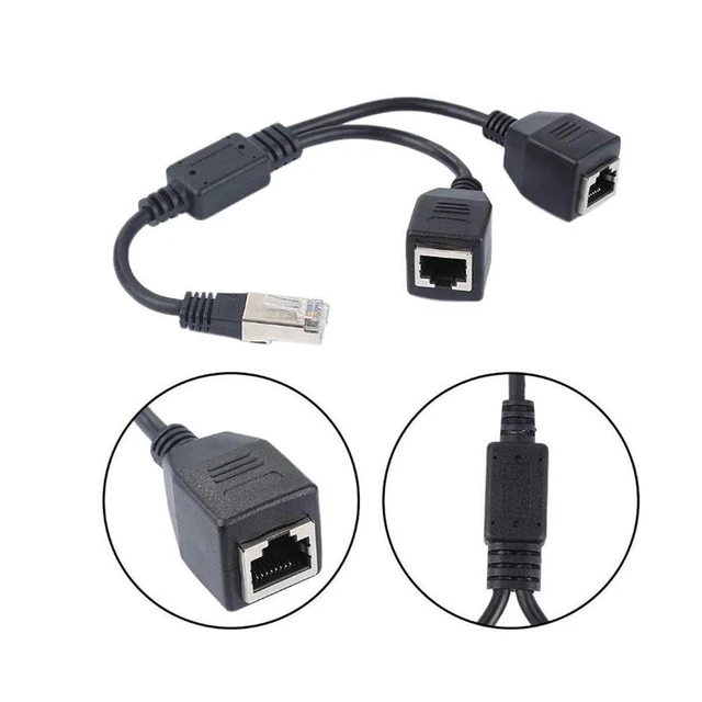 Alt view image 4 of 5 - RJ45 1 Male to 2 Female Socket Port Ethernet Internet Network Splitter Y Adapter Extension Cable