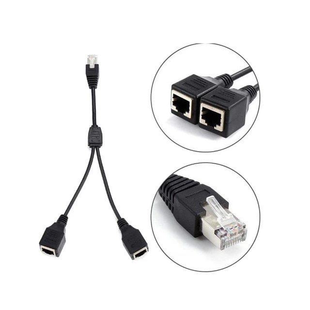 Alt view image 5 of 5 - RJ45 1 Male to 2 Female Socket Port Ethernet Internet Network Splitter Y Adapter Extension Cable