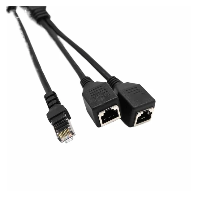 Alt view image 3 of 5 - RJ45 1 Male to 2 Female Socket Port Ethernet Internet Network Splitter Y Adapter Extension Cable