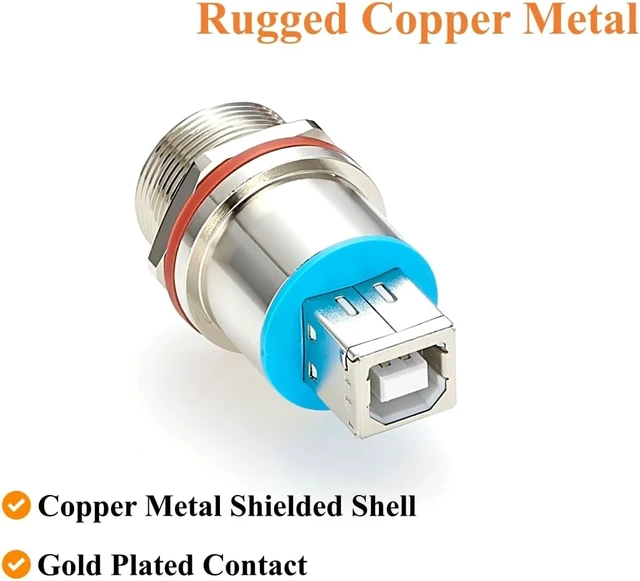 Alt view image 6 of 7 - Rugged IP67 Waterproof USB 2.0 Type-B Female to Female Panel Mount Coupler