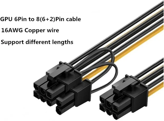 Alt view image 2 of 5 - 16AWG GPU Power Adapter Cable PCIE 6Pin Male