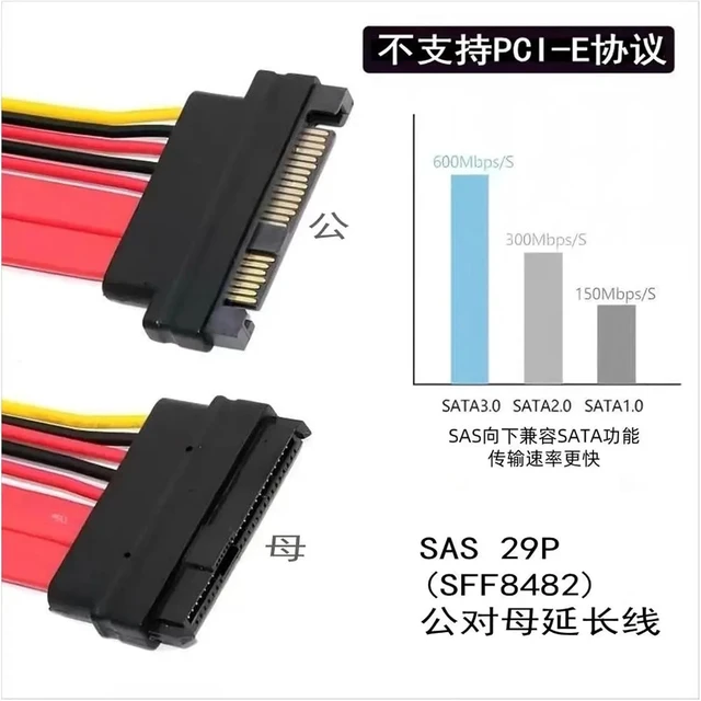 Alt view image 5 of 6 - SFF-8482 29Pin Male to Female Extension Cable Server Hard Disk Panel Backplane Adapter Cable Male to Female Date Cable