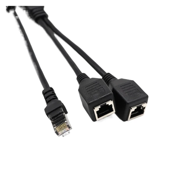 Alt view image 3 of 5 - RJ45 1 Male to 2 Female Socket Port LAN Ethernet Network Splitter Y Adapter Extension Cable