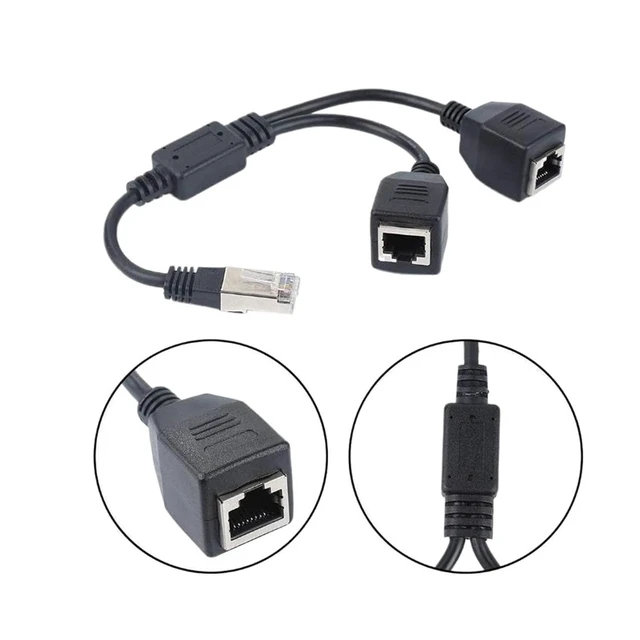 Alt view image 4 of 5 - RJ45 1 Male to 2 Female Socket Port LAN Ethernet Network Splitter Y Adapter Extension Cable