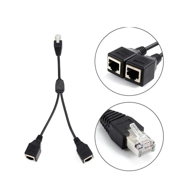 Alt view image 5 of 5 - RJ45 1 Male to 2 Female Socket Port LAN Ethernet Network Splitter Y Adapter Extension Cable