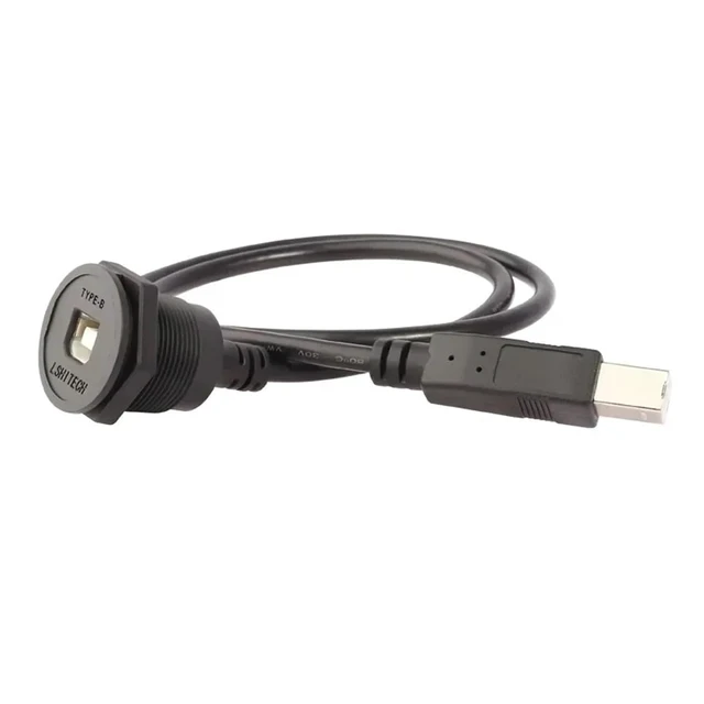 Alt view image 2 of 5 - LB22 Front Panel Installation Type B Industry USB Connector Data Adapter Female Socket Extension Cable Wire Extender Charger M22(1m USB Type B,Plastic nut)