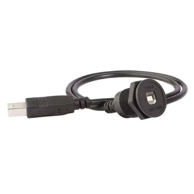 Alt view image 4 of 5 - LB22 Front Panel Installation Type B Industry USB Connector Data Adapter Female Socket Extension Cable Wire Extender Charger M22(1m USB Type B,Plastic nut)