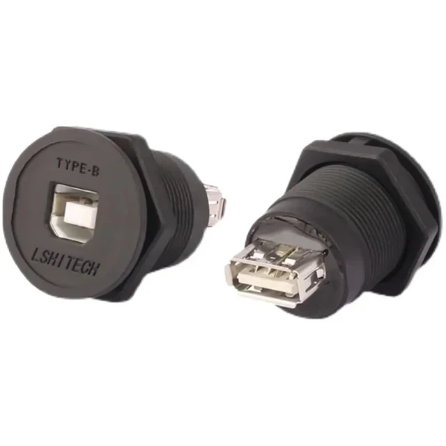 Alt view image 5 of 5 - LB22 Front Panel Installation Type B Industry USB Connector Data Adapter Female Socket Extension Cable Wire Extender Charger M22(1m USB Type B,Plastic nut)