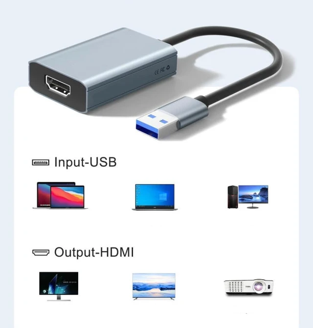 Alt view image 3 of 4 - DorkTees USB to HDMI Adapter 1080P USB Male to HDMI Female External Graphics Video Card Adapter Compatible with Computers