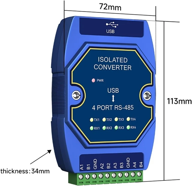 Alt view image 2 of 6 - USB to RS-485 Serial Port Converter 4 Serial Ports E810-U41C USB-C Interface High Protection 6M Rate Industrial Grade