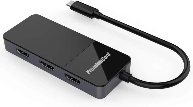 Main image of Premium Cord MST Adapter USB-C (DP 1.4) to 3X HDMI 2.0 for Monitors up to 8K @ 30Hz (3 Times 4K), Extended + Mirror + Dupate Mode, Black