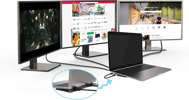 Alt view image 3 of 3 - Premium Cord MST Adapter USB-C (DP 1.4) to 3X HDMI 2.0 for Monitors up to 8K @ 30Hz (3 Times 4K), Extended + Mirror + Dupate Mode, Black