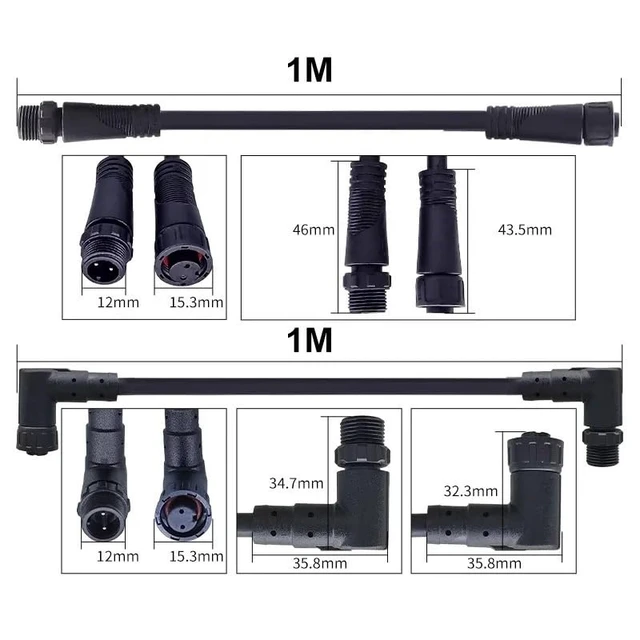 Alt view image 3 of 5 - M12 Aviation Plug Connector 3/4/5/6/8 Pin Water Proof Male to Female Extension Cable 0.3-1.0 Square Straight/Elbow 1 Meter(Male to Female-S,0.75 Square,5Pin)
