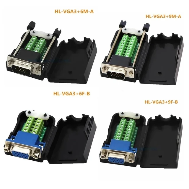 Alt view image 2 of 4 - VGA Solderless Joint DB15 3+6/3+9 Locking Type 3 Rows of 15 Needles Male Female Connector(Type-1)