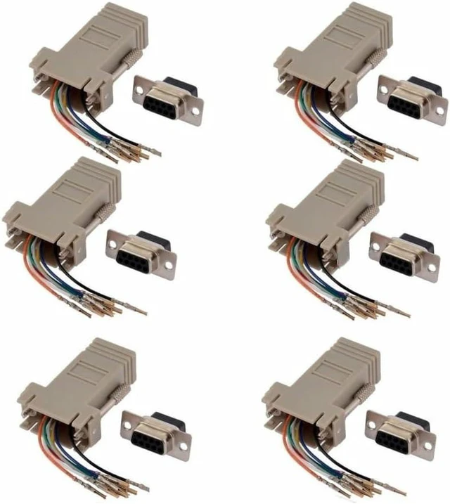 Main image of 6 Pcs DB9 Female to RJ45 Adapter Ivory Serial RS232 Network Connector