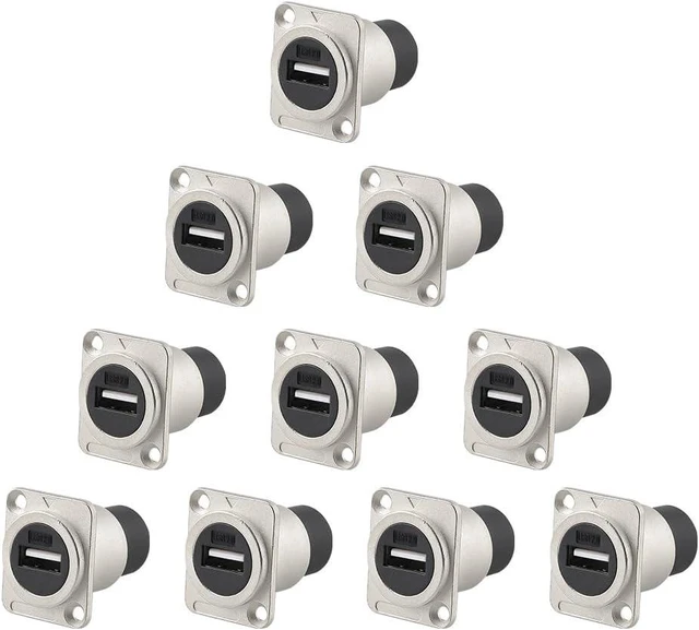 Main image of Uonecn 10Pack USB 2.0 Feed-Through Panel Mount Connector, Female to Female Pass-Through Adapter for Industrial/DIY, High-Speed Data Transfer for Panel Mount for PC, Camera, Audio Equipment Silver