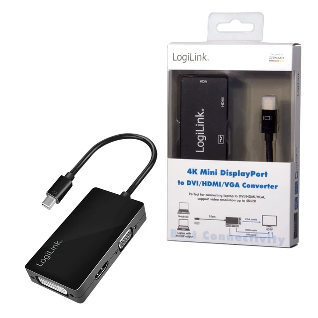 Alt view image 6 of 6 - LogiLink CV0110 4K Mini DisplayPort to DVI/HDMI/VGA Adapter Black