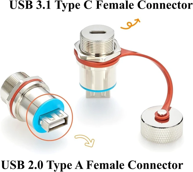 Alt view image 2 of 7 - IP67 Rugged USB 3.1 C Female to USB 2.0 A Female Panel Mount Adapter (1Pc)