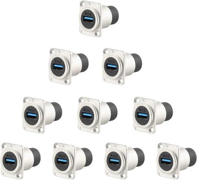 Main image of Uonecn 10Pack USB 3.0 Panel Mount Connector, Female to Female Pass-Through Adapter for Industrial/DIY, High-Speed Data Transfer for Panel Mount for PC, Camera, Audio Equipment, Silver