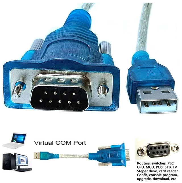 Alt view image 2 of 3 - USB RS232 Serial Interface Cord F&T>D*I Chip RS-232 to Converter for Receipt Label Ticket Thermal Printer(100cm,Transparent Blue)